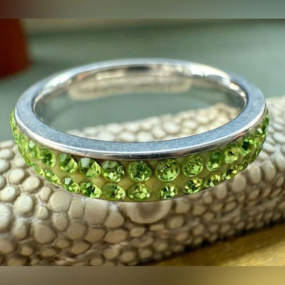 Green Crystal Stainless Steel Eternity Band – Size 7.5  Sparkle Ring - Picture 11 of 17